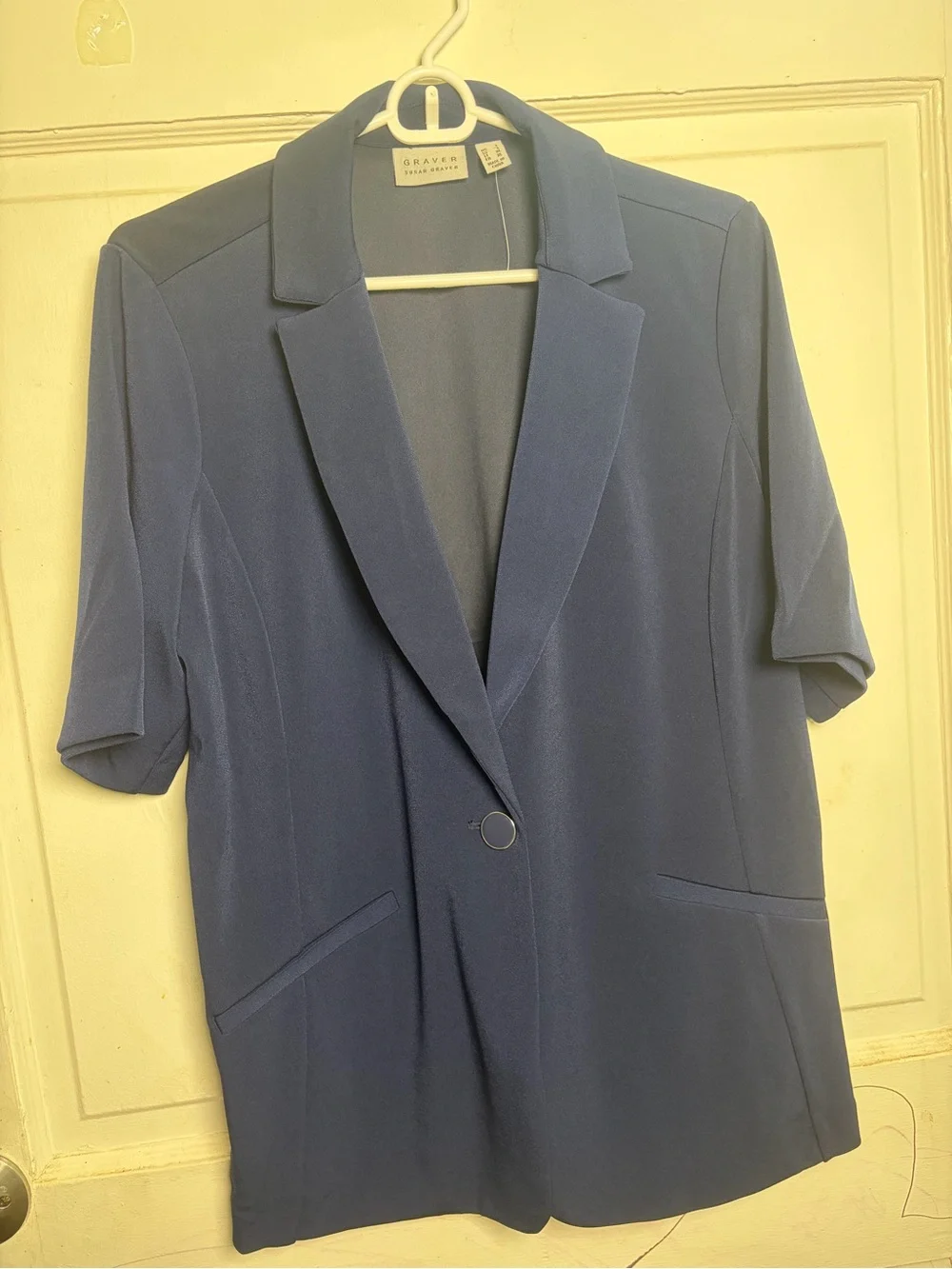 Susan Graver Navy Short-Sleeve Single-Button Blazer